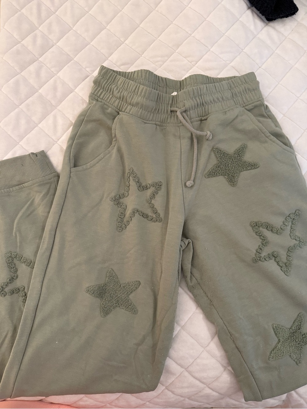 Olive Green Star Appliqué Jogger Pants